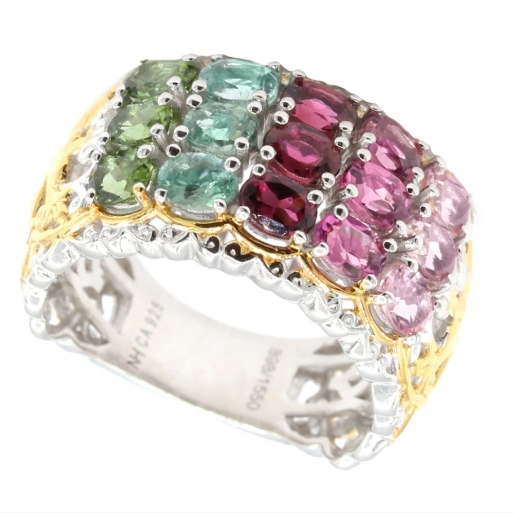 Genuine Tourmaline Gems En Vogue Ring Palladium Sterling Silver 18k Size 6!